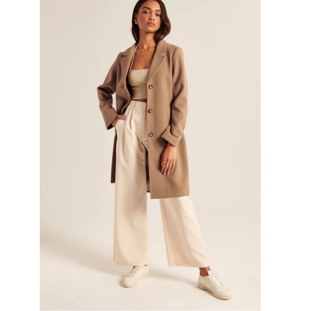 Abercrombie & Fitch The A&F Dad Coat Single Breasted Long Jacket Tan Sz MP